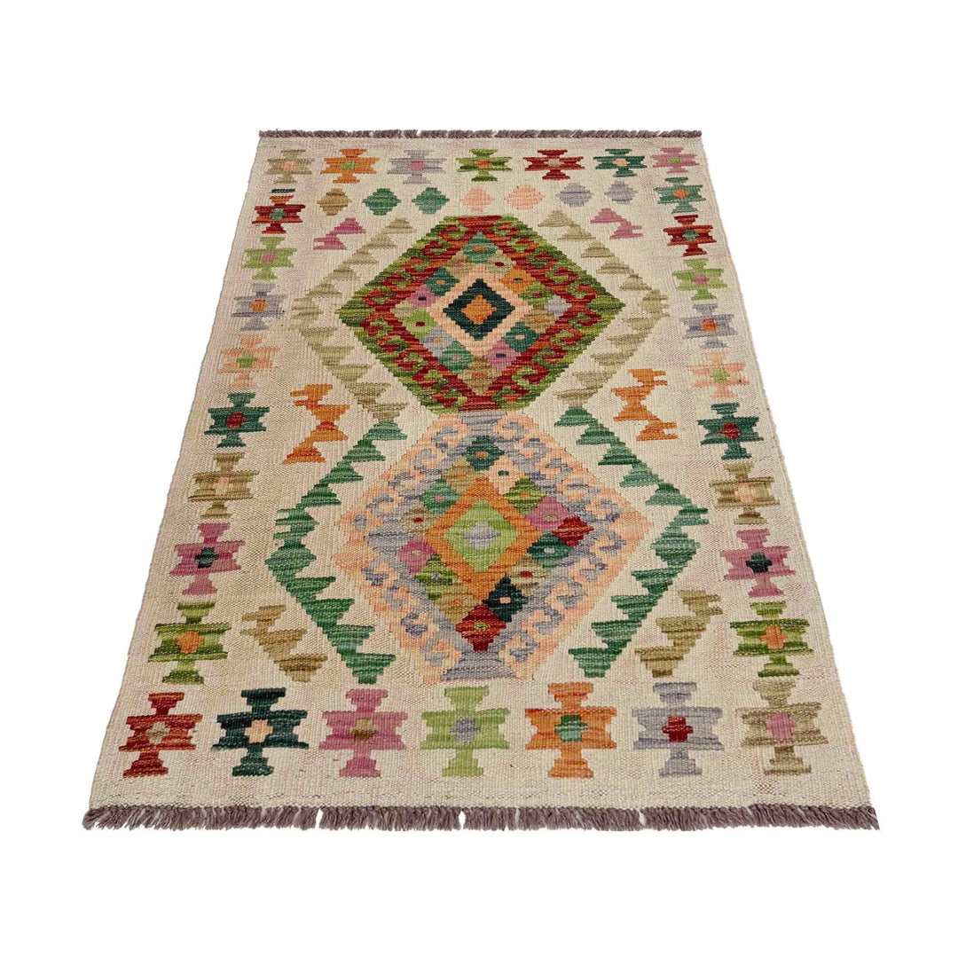 Afghan Vegetable Kilim Rug 2' 7" x 4' 2" Flat-Weave | No. AL266365