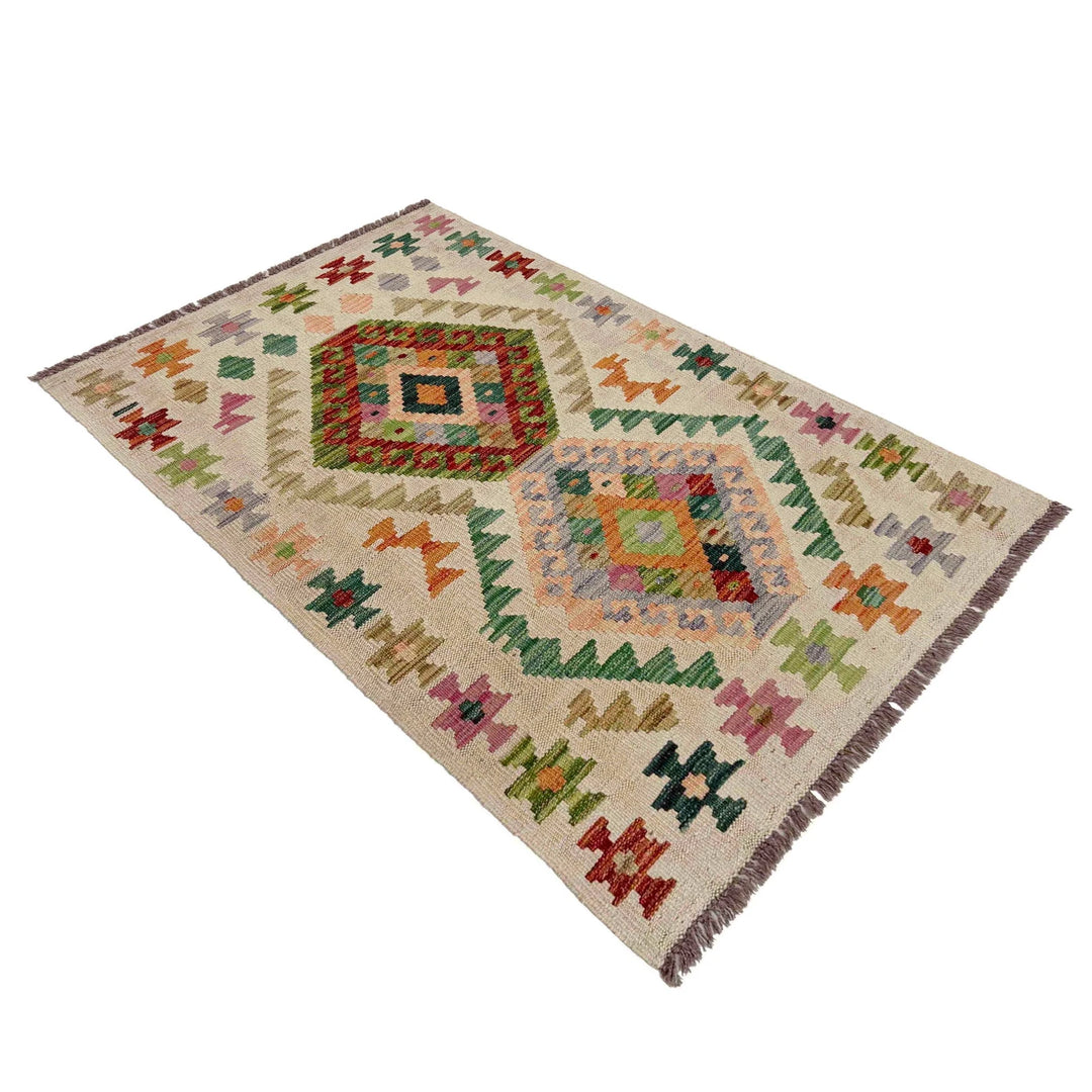 Afghan Vegetable Kilim Rug 2' 7" x 4' 2" Flat-Weave | No. AL266365