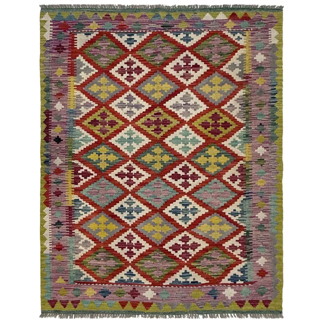 Afghan Vegetable Kilim Rug 3' 10" x 5' 1" Flat-Weave | No. AL266513