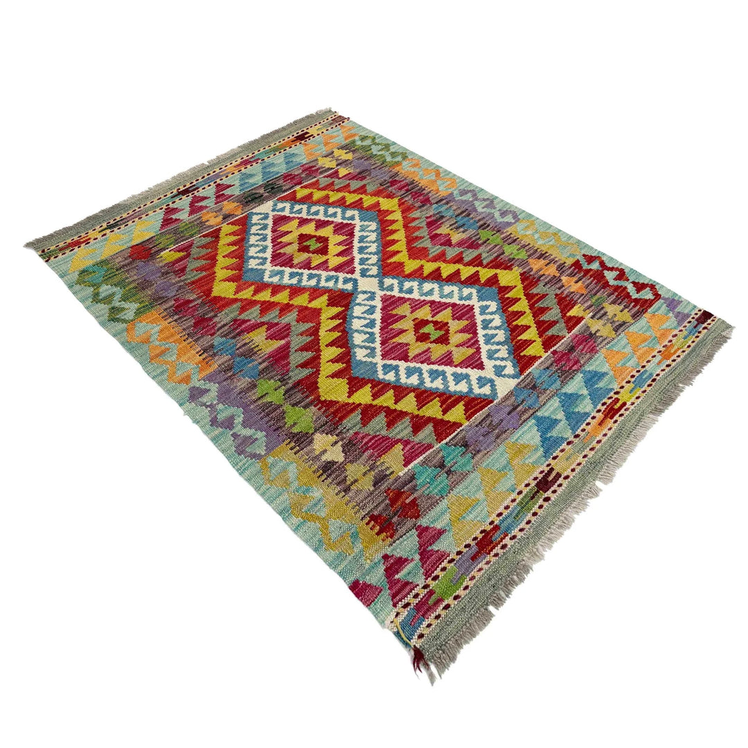 Afghan Vegetable Kilim Rug 2' 9" x 3' 10" Flat-Weave | No. AL266928