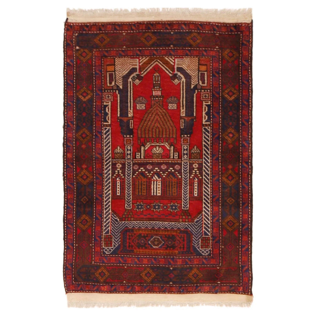 Red Afghan Prayer Rug 2' 8" x 3' 10" Hand-Knotted | No. AL26729