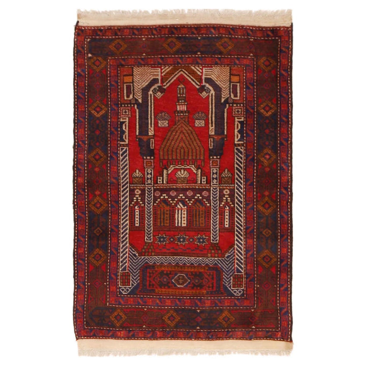Red Afghan Prayer Rug 2' 8" x 3' 10" Hand-Knotted | No. AL26729