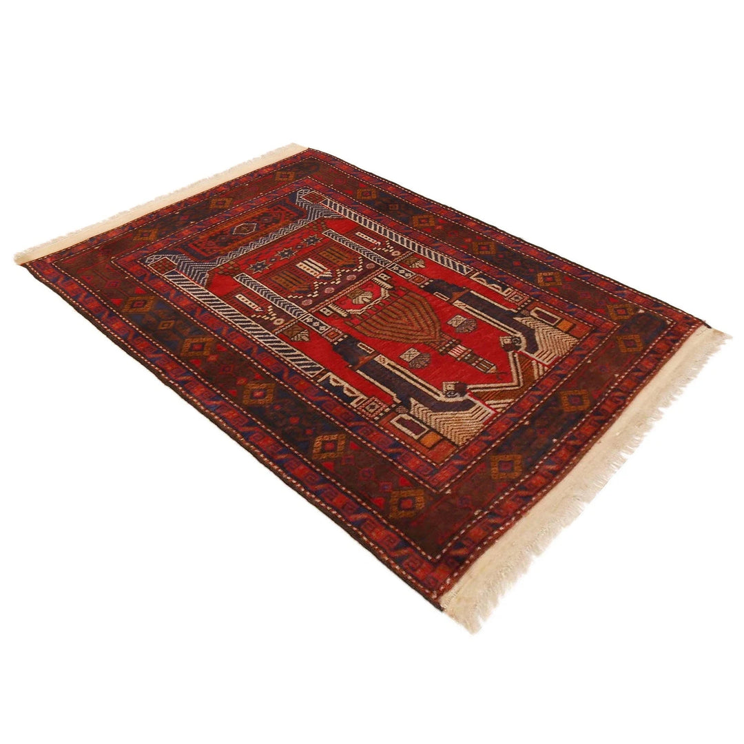 Red Afghan Prayer Rug 2' 8" x 3' 10" Hand-Knotted | No. AL26729