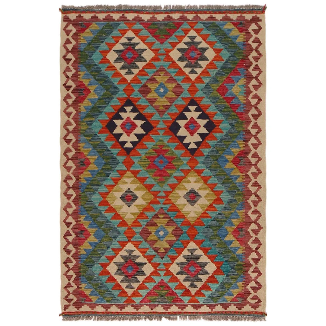 Afghan Kilim Rug 3' 1" x 4' 10" Flat-Weave | No. AL26787