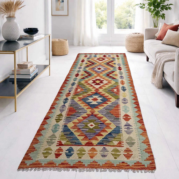 Afghan Vegetable Kilim Rug 2' 10" x 8' 0" Flat-Weave | No. AL268106