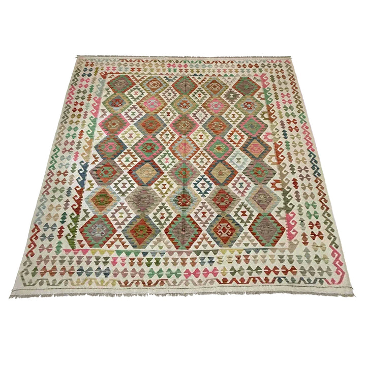 Afghan Vegetable Kilim Rug 8' 5" x 9' 9" Flat-Weave | No. AL268259