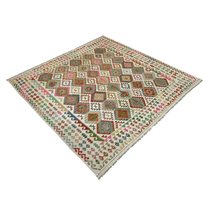 Afghan Vegetable Kilim Rug 8' 5" x 9' 9" Flat-Weave | No. AL268259