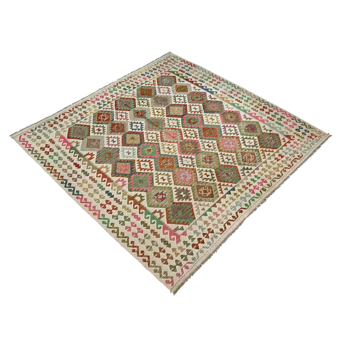 Afghan Vegetable Kilim Rug 8' 5" x 9' 9" Flat-Weave | No. AL268259