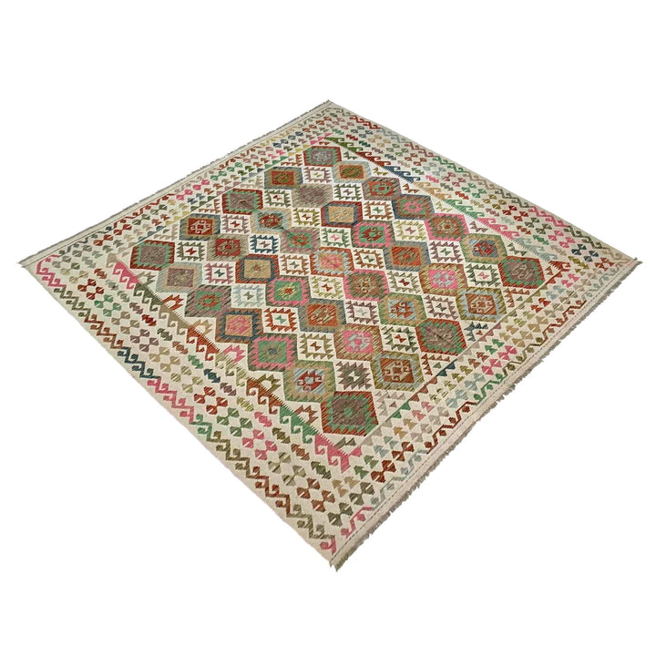 Afghan Vegetable Kilim Rug 8' 5" x 9' 9" Flat-Weave | No. AL268259