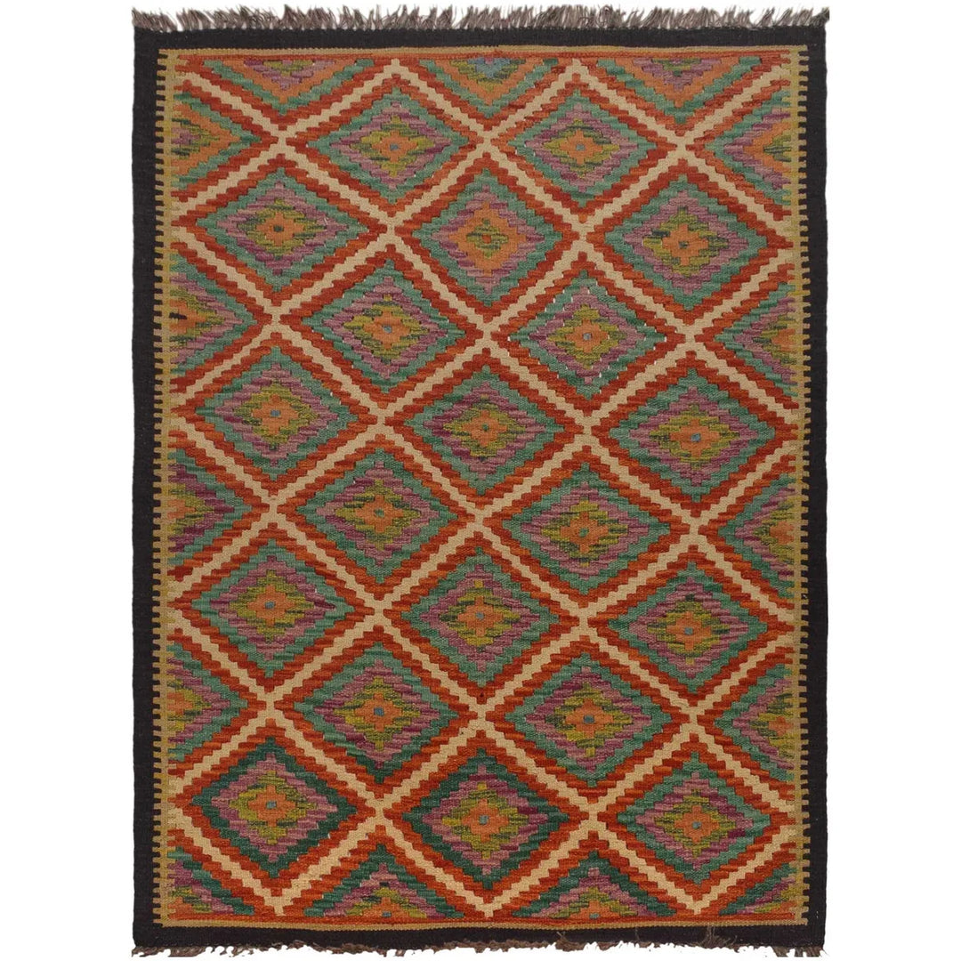 Afghan Kilim Rug 3' 4" x 4' 8" Flat-Weave | No. AL27006