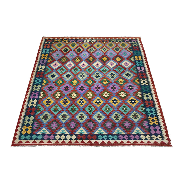 Afghan Vegetable Kilim Rug 6' 8" x 9' 11" Flat-Weave | No. AL270170