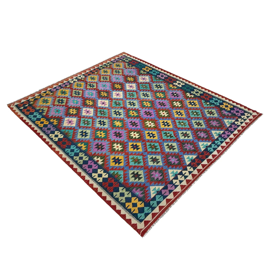 Afghan Vegetable Kilim Rug 6' 8" x 9' 11" Flat-Weave | No. AL270170