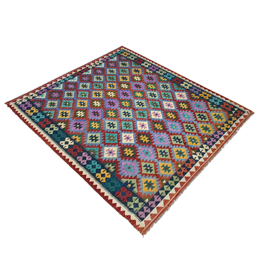 Afghan Vegetable Kilim Rug 6' 8" x 9' 11" Flat-Weave | No. AL270170