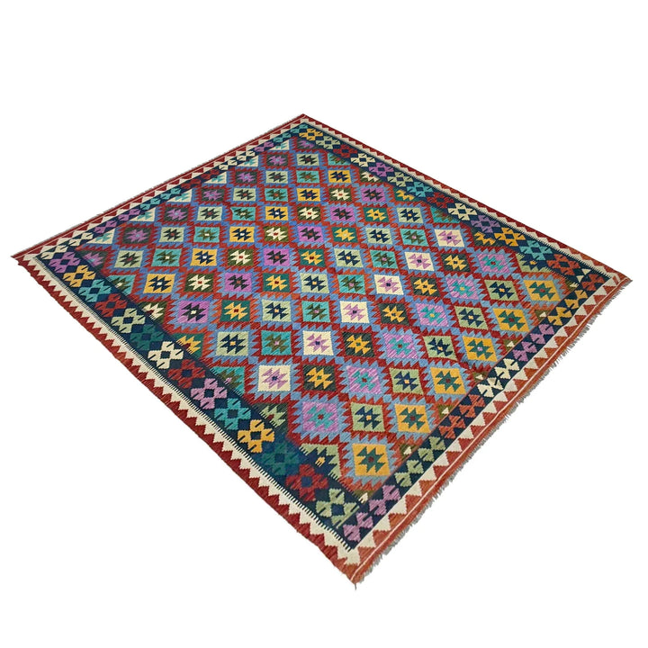 Afghan Vegetable Kilim Rug 6' 8" x 9' 11" Flat-Weave | No. AL270170