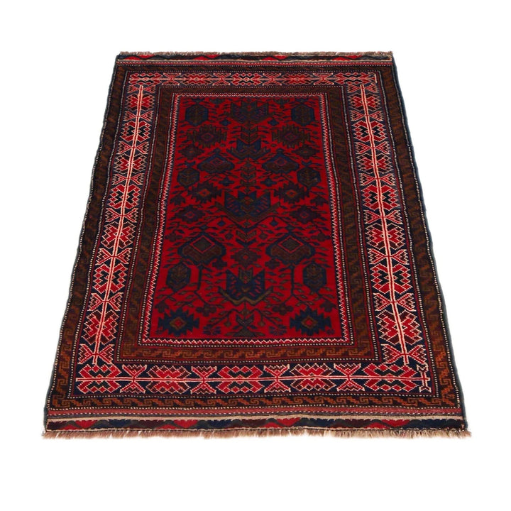 Red Afghan Baluchi Rug 2' 11" x 4' 6" Hand-Knotted | No. AL27033
