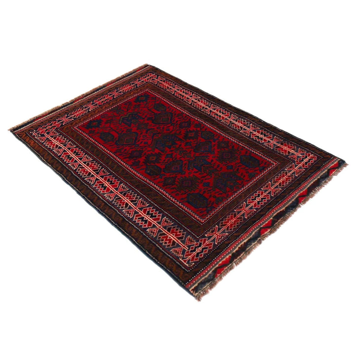 Red Afghan Baluchi Rug 2' 11" x 4' 6" Hand-Knotted | No. AL27033