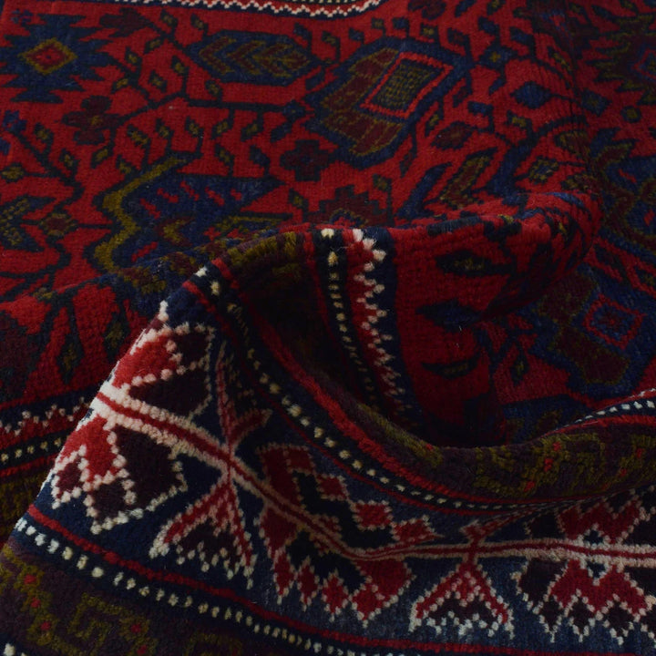 Red Afghan Baluchi Rug 2' 11" x 4' 6" Hand-Knotted | No. AL27033