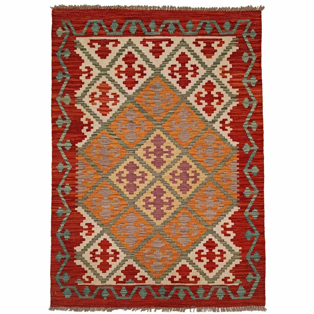 Afghan Kilim Rug 3' 4" x 4' 9" Flat-Weave | No. AL27043