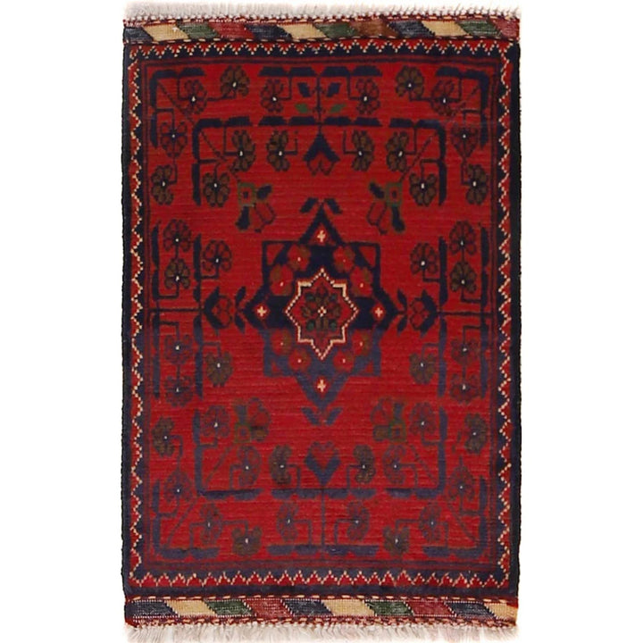 Red Afghan Oriental Doormat 1' 5" x 2' 2" Hand-Knotted | No. AL27044