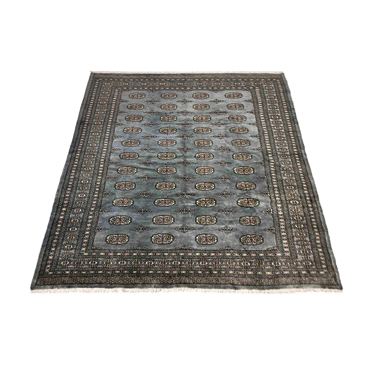 Gray Pakistani Bokhara Rug 6' 8" x 9' 8" Hand-Knotted | No. AL271295