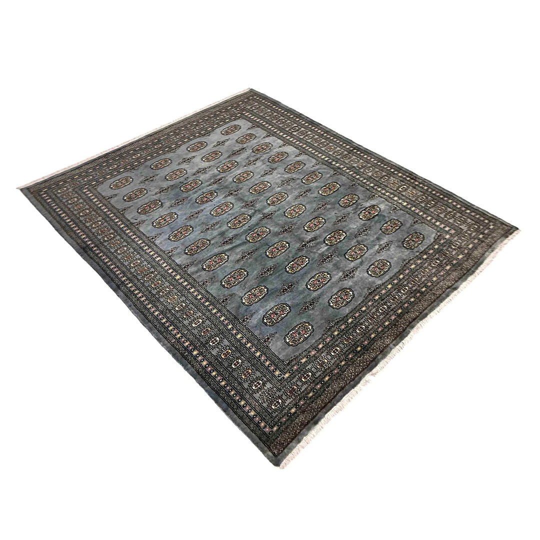 Gray Pakistani Bokhara Rug 6' 8" x 9' 8" Hand-Knotted | No. AL271295