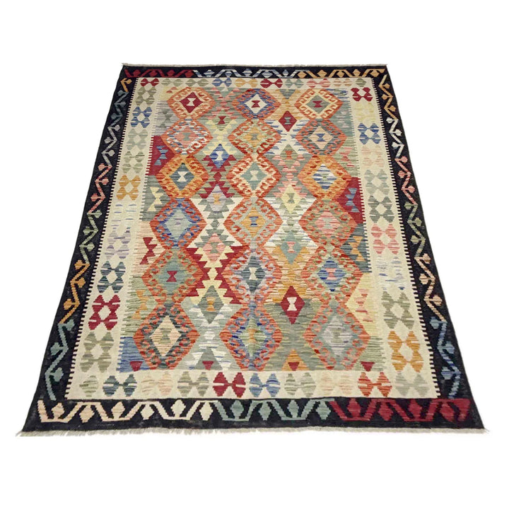 Afghan Vegetable Kilim Rug 5' 9" x 7' 9" Flat-Weave | No. AL271302