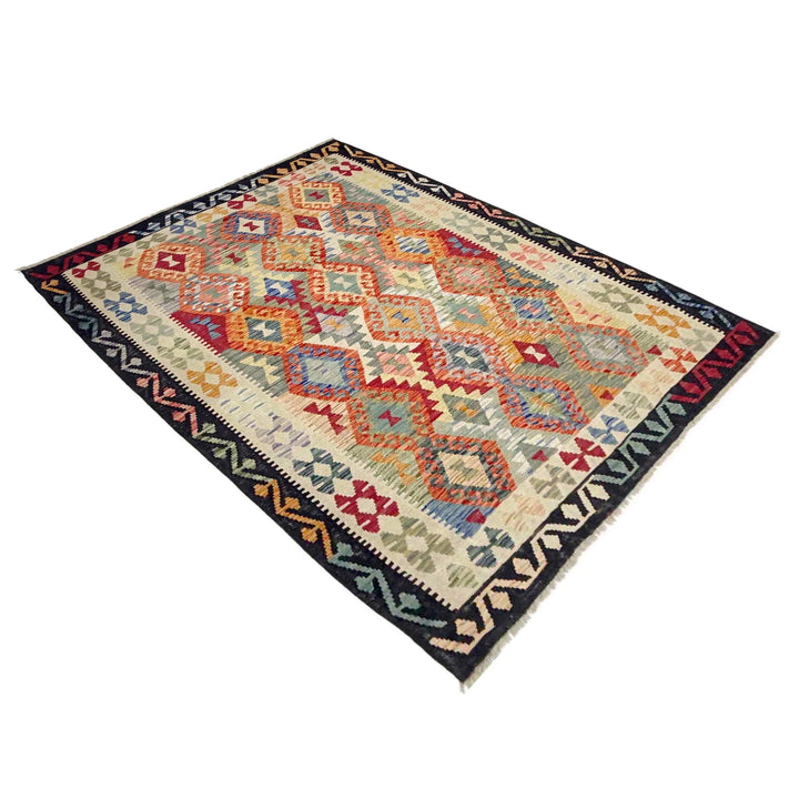 Afghan Vegetable Kilim Rug 5' 9" x 7' 9" Flat-Weave | No. AL271302