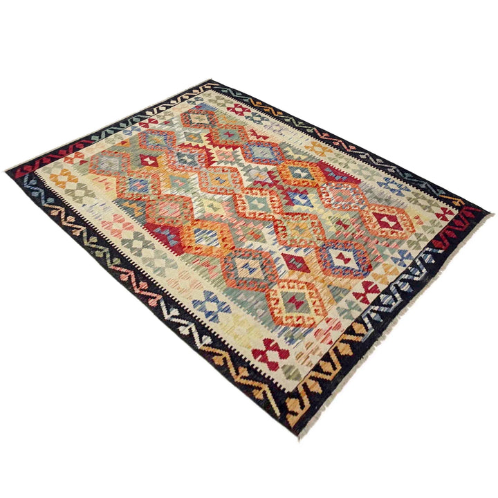 Afghan Vegetable Kilim Rug 5' 9" x 7' 9" Flat-Weave | No. AL271302