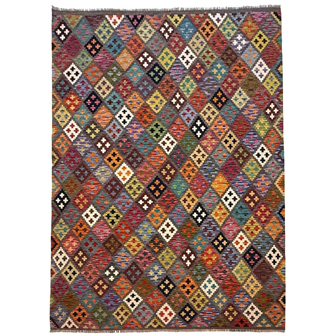 Afghan Kilim Rug 5' 9" x 8' 1" Flat-Weave | No. AL27140