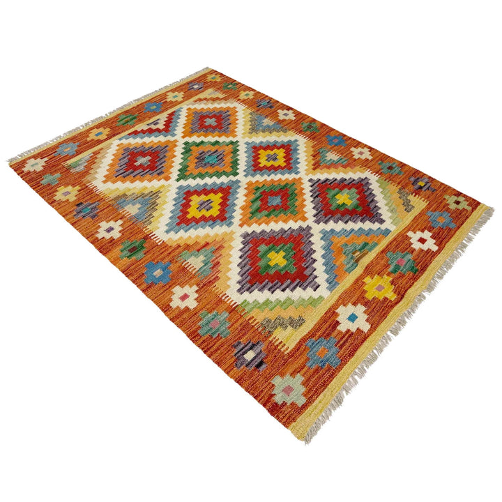 Afghan Vegetable Kilim Rug 3' 4" x 4' 9" Flat-Weave | No. AL271564