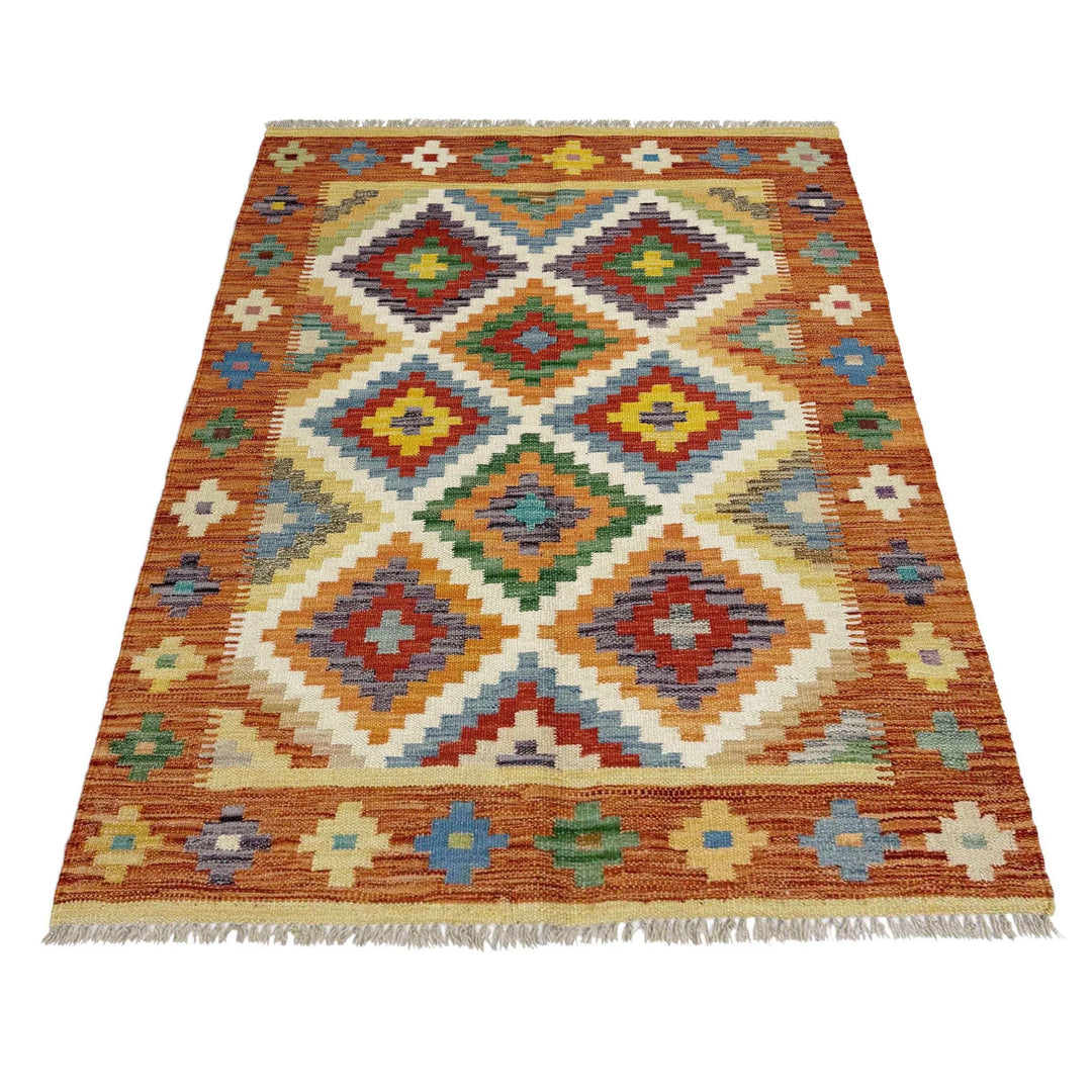 Afghan Vegetable Kilim Rug 3' 4" x 4' 9" Flat-Weave | No. AL271564