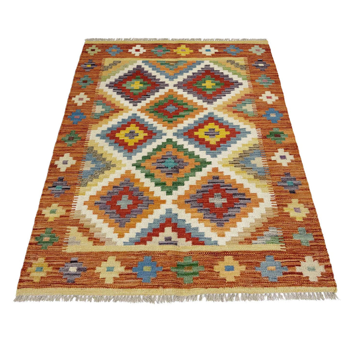 Afghan Vegetable Kilim Rug 3' 4" x 4' 9" Flat-Weave | No. AL271564