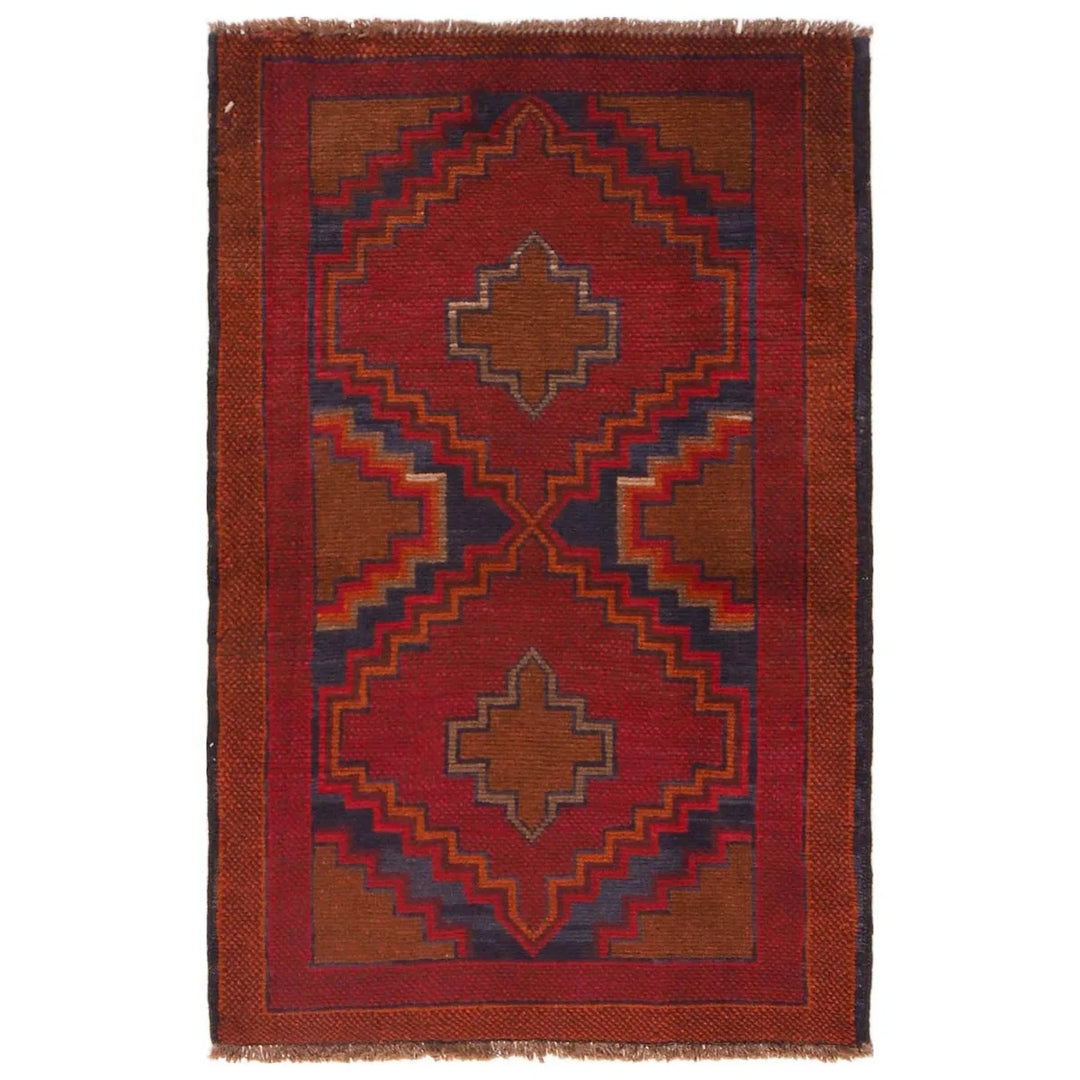 Red Afghan Baluchi Rug 2' 11" x 4' 5" Hand-Knotted | No. AL27213