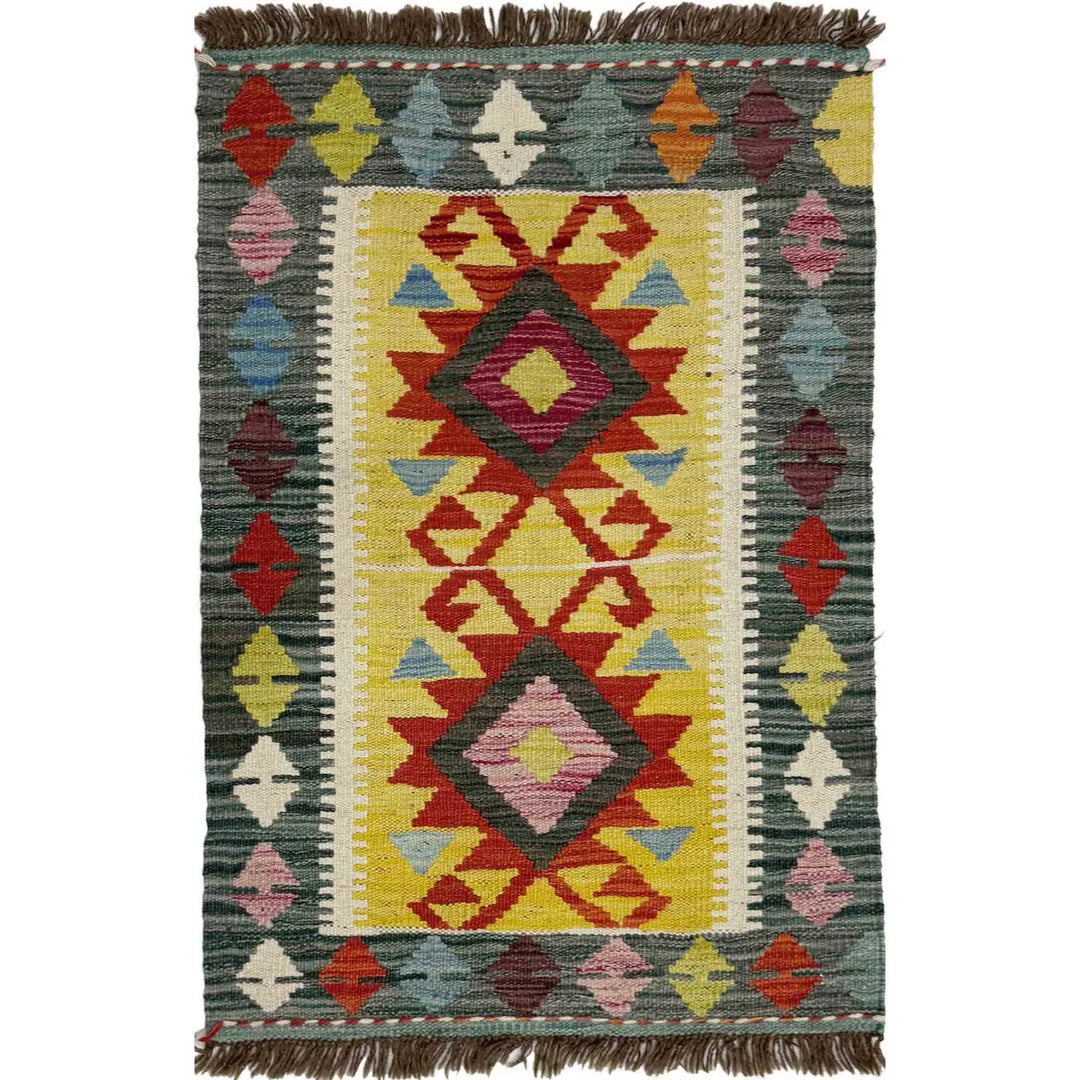Afghan Vegetable Kilim Rug 2' 1" x 3' 2" Flat-Weave | No. AL272202