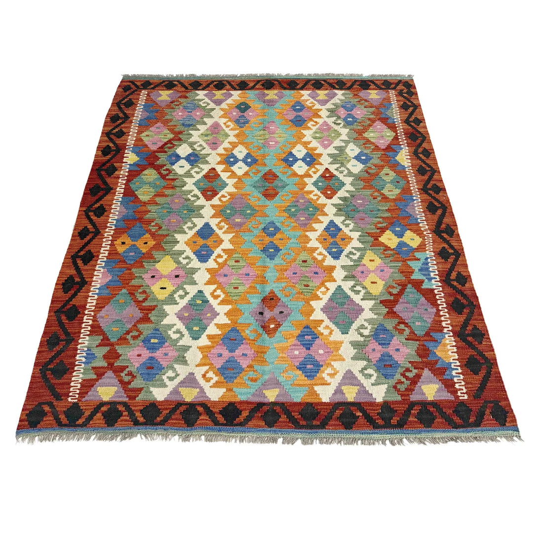 Afghan Vegetable Kilim Rug 4' 4" x 6' 2" Flat-Weave | No. AL272470