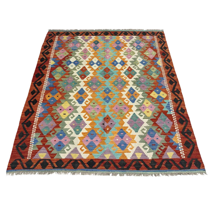 Afghan Vegetable Kilim Rug 4' 4" x 6' 2" Flat-Weave | No. AL272470