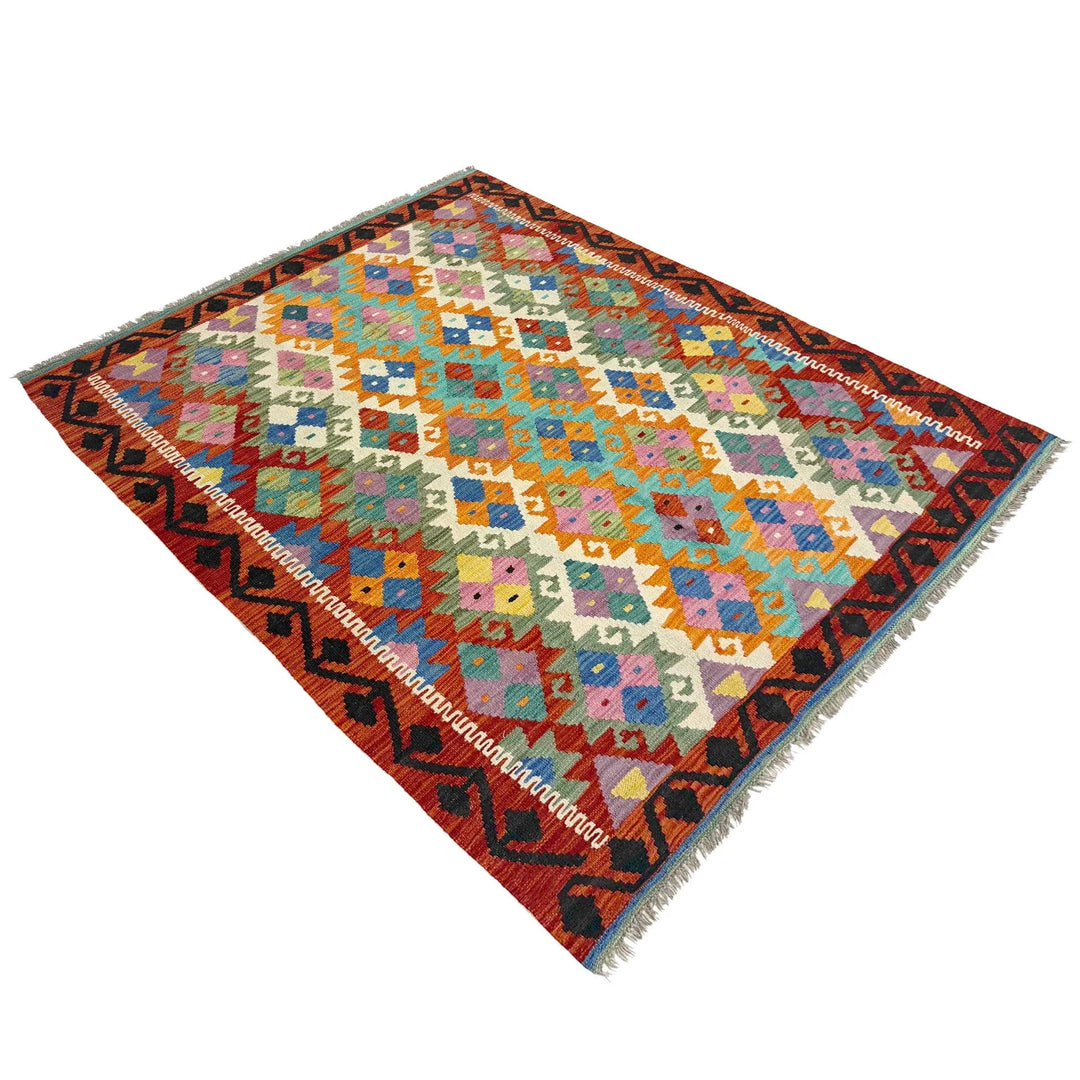 Afghan Vegetable Kilim Rug 4' 4" x 6' 2" Flat-Weave | No. AL272470