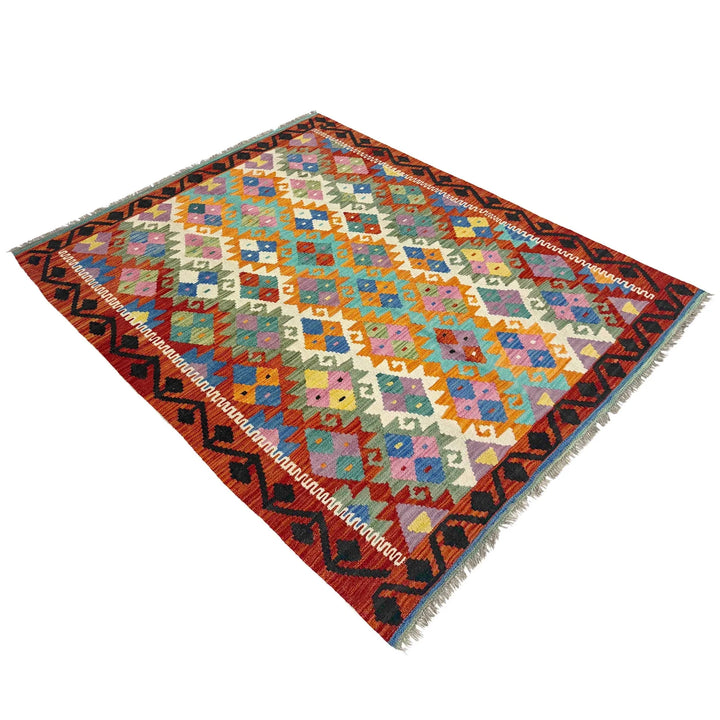 Afghan Vegetable Kilim Rug 4' 4" x 6' 2" Flat-Weave | No. AL272470