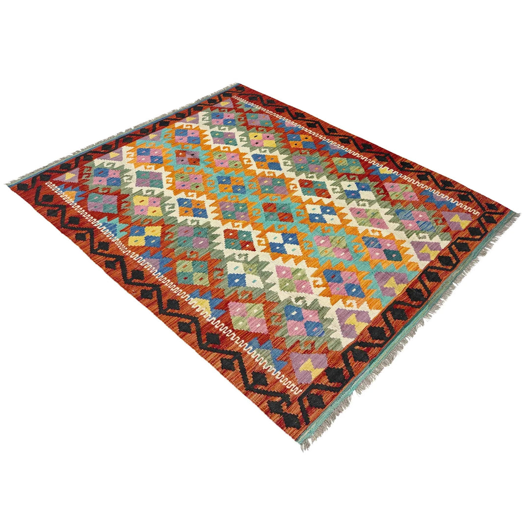 Afghan Vegetable Kilim Rug 4' 4" x 6' 2" Flat-Weave | No. AL272470