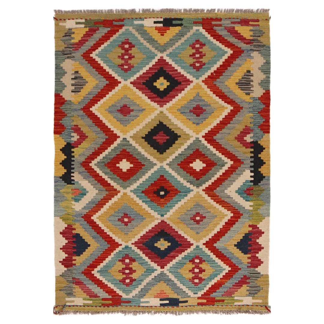 Afghan Kilim Rug 3' 4" x 4' 11" Flat-Weave | No. AL27275
