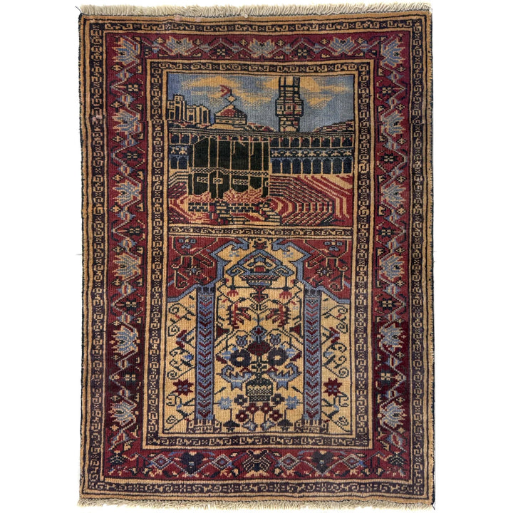 Multicolor Afghan Prayer Rug Rug 2' 8" x 3' 8" Hand-Knotted | No. AL27288
