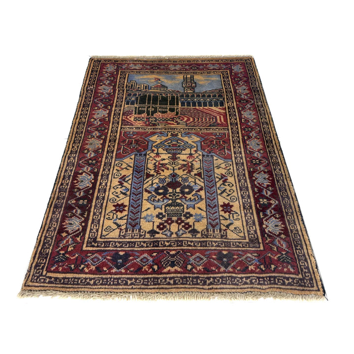 Multicolor Afghan Prayer Rug Rug 2' 8" x 3' 8" Hand-Knotted | No. AL27288