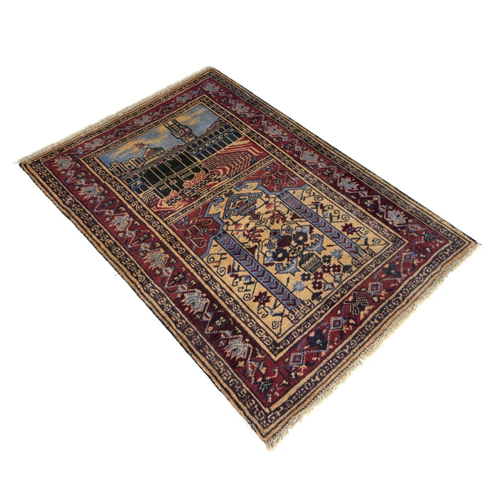 Multicolor Afghan Prayer Rug Rug 2' 8" x 3' 8" Hand-Knotted | No. AL27288