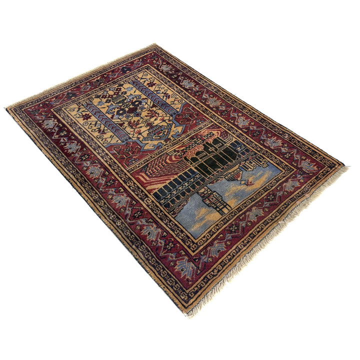 Multicolor Afghan Prayer Rug Rug 2' 8" x 3' 8" Hand-Knotted | No. AL27288