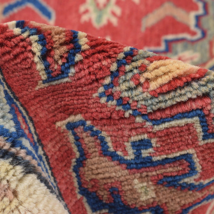 Red Afghan Kazak Rug 3' 5" x 4' 10" Hand-Knotted | No. AL27387