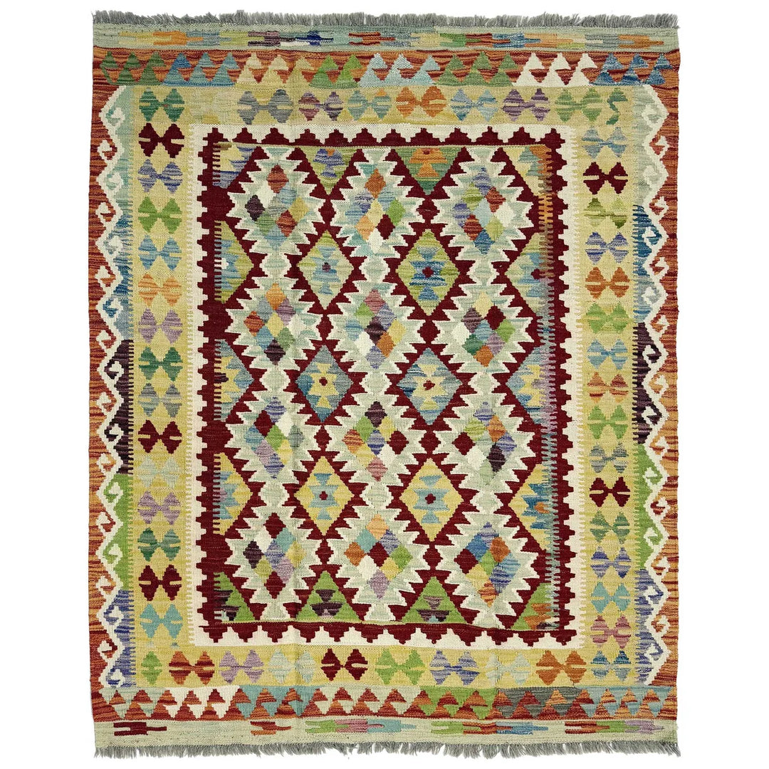 Afghan Vegetable Kilim Rug 4' 10" x 6' 4" Flat-Weave | No. AL275577
