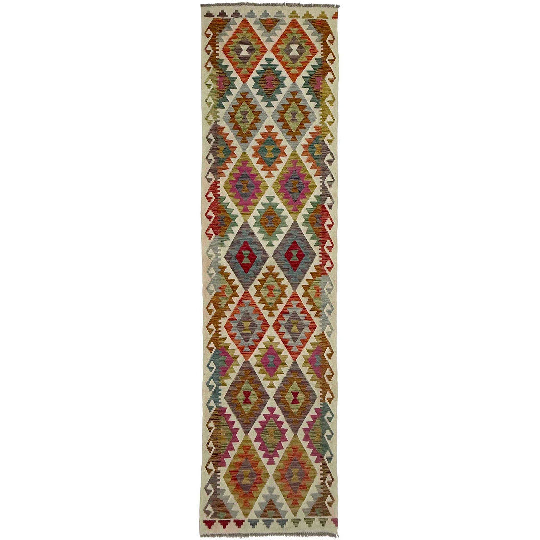 Afghan Vegetable Kilim Rug 2'6" x 9'10" Flat-Weave | No. AL275638