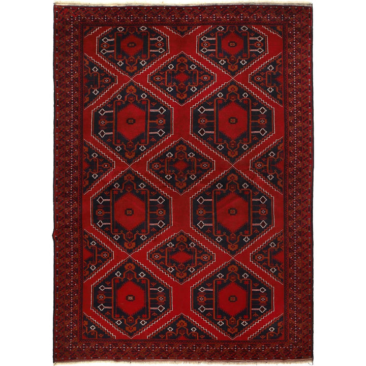 Deep Red Afghan Baluchi Rug 7' 1" x 10' 4" Hand-Knotted | No. AL27598