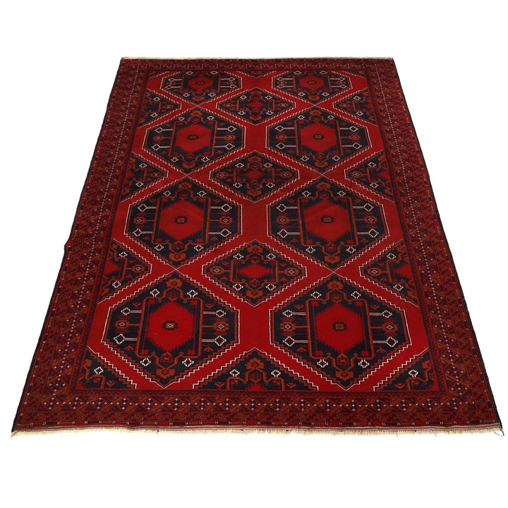 Deep Red Afghan Baluchi Rug 7' 1" x 10' 4" Hand-Knotted | No. AL27598