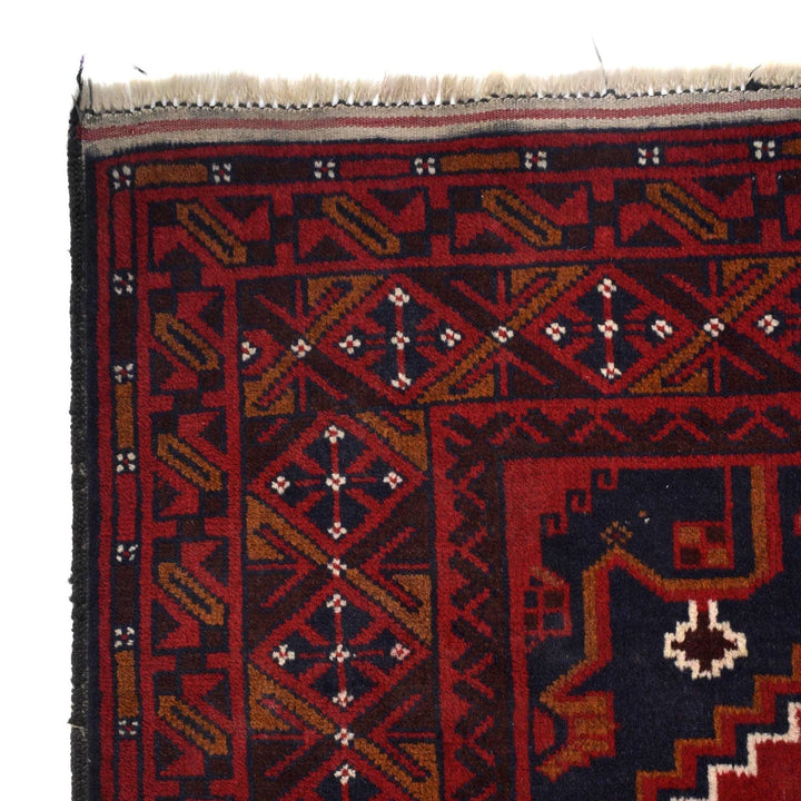 Deep Red Afghan Baluchi Rug 7' 1" x 10' 4" Hand-Knotted | No. AL27598